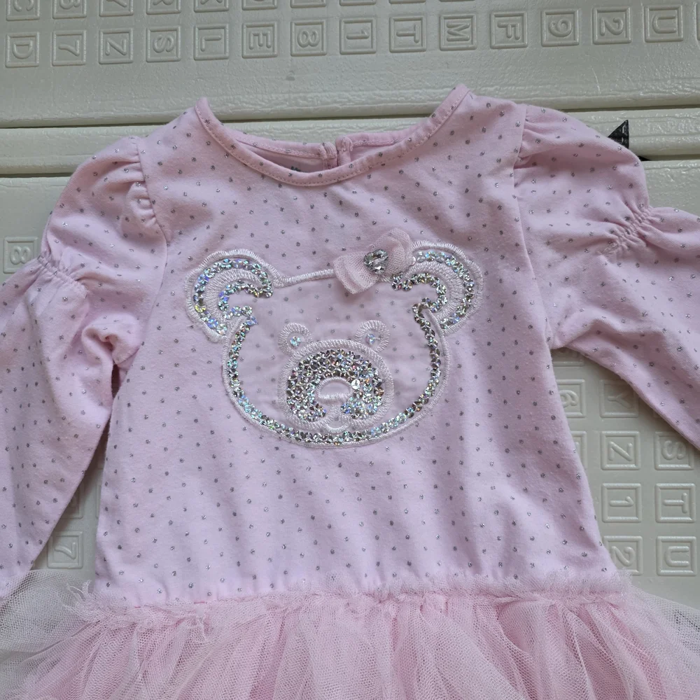 Nannette Baby Pink Sparkle Bear Dress